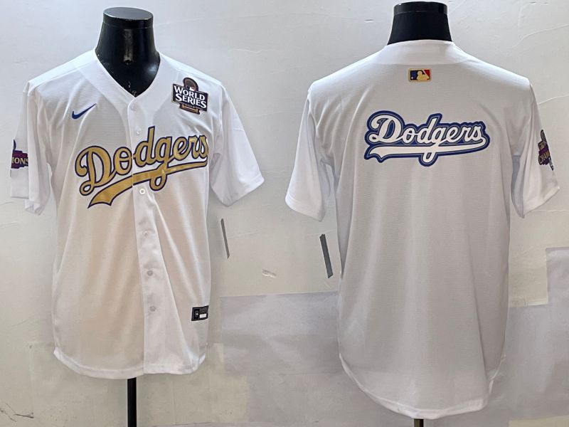Men Los Angeles Dodgers Blank White Champion gold character 2025 Nike MLB Jersey style 14